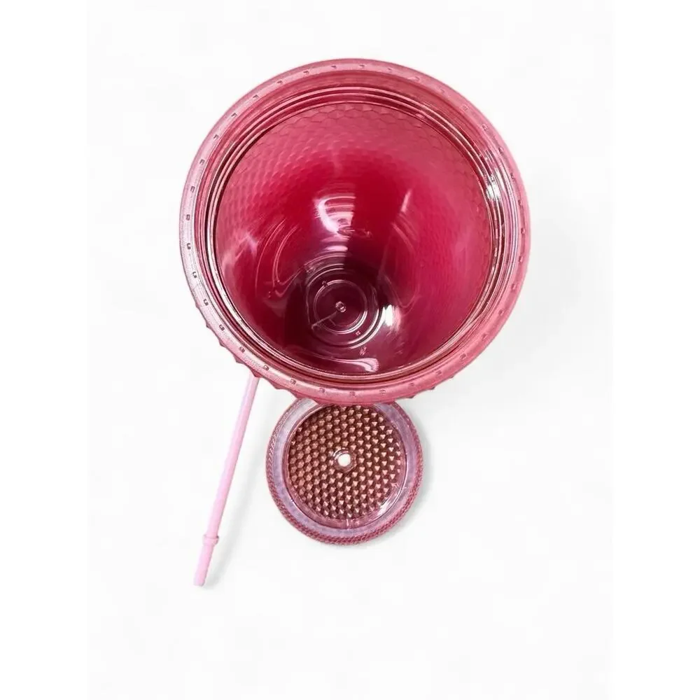 New Starbucks 2021 Blush Pink Waxberry Ombre Gradient Studded 24oz Tumbler Cup